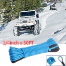 1/4'' 50FT 5500LBS Synthetic Winch Line Cable Rope w/Sheath For Car ATV Snow Day