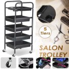 Salon Hairdresser Beauty Spa Coloring Hair Trolley Rolling Storage Cart 5 Tier
