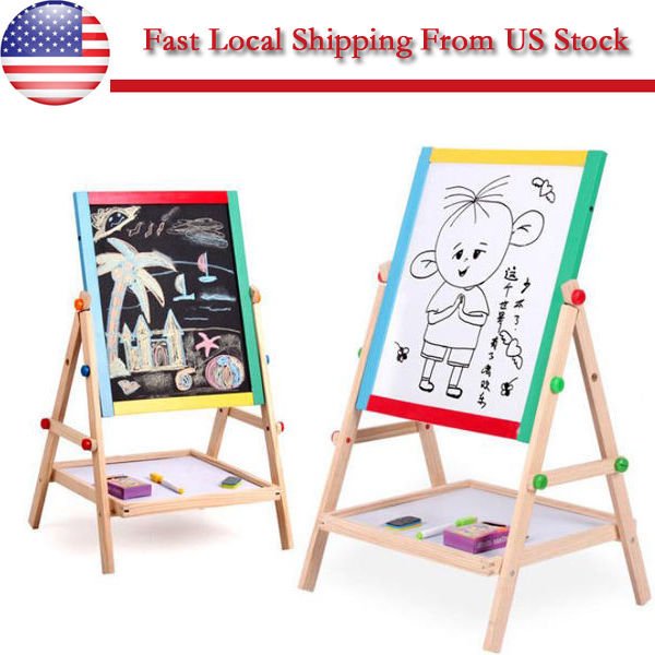 2 In1 Kids Standing Double Sided Black/ Whiteboard Easel Chalkboard Board Gift