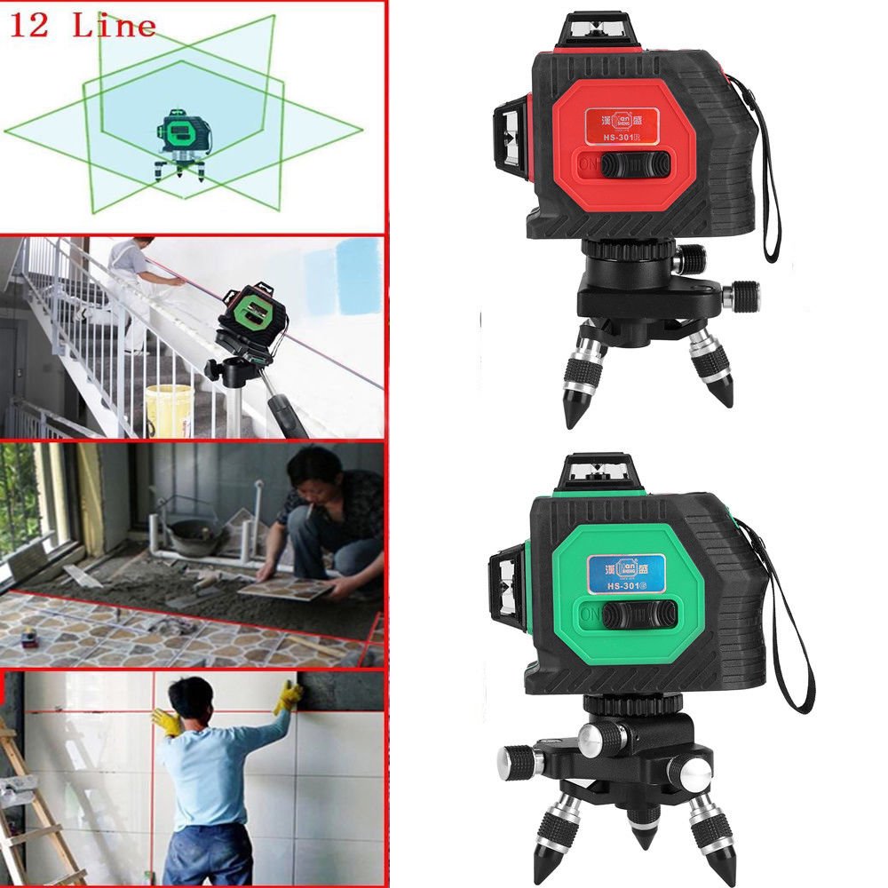 3D Laser Level 12 Line Self Leveling Outdoor 360&Acirc;&deg; Rotary Cross Measure Tool