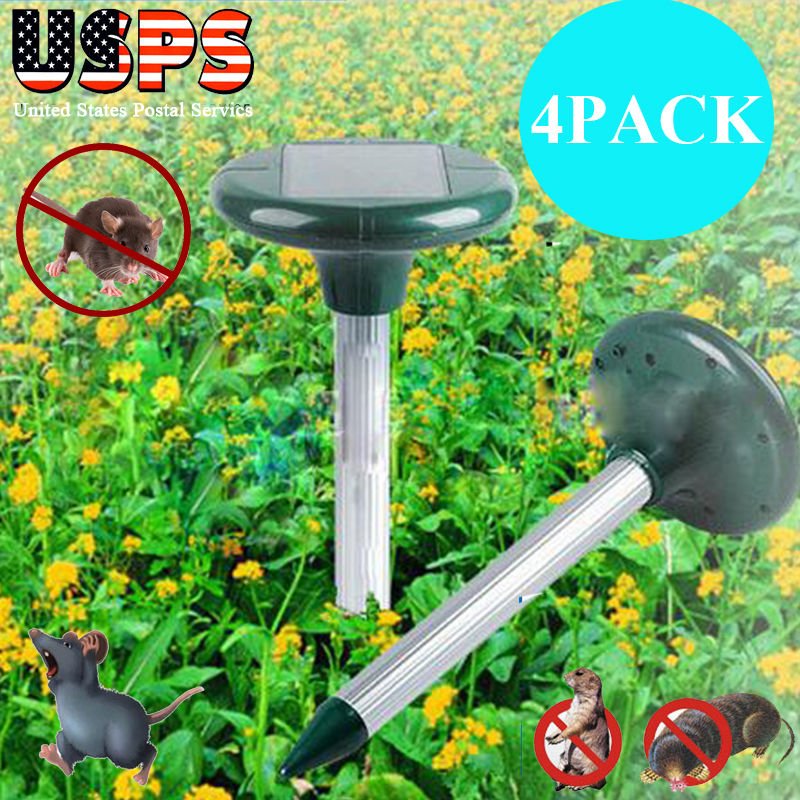4 Ultrasonic Sonic Yard Solar Power Mouse Mice Mole Insect Pest Rodent Repeller