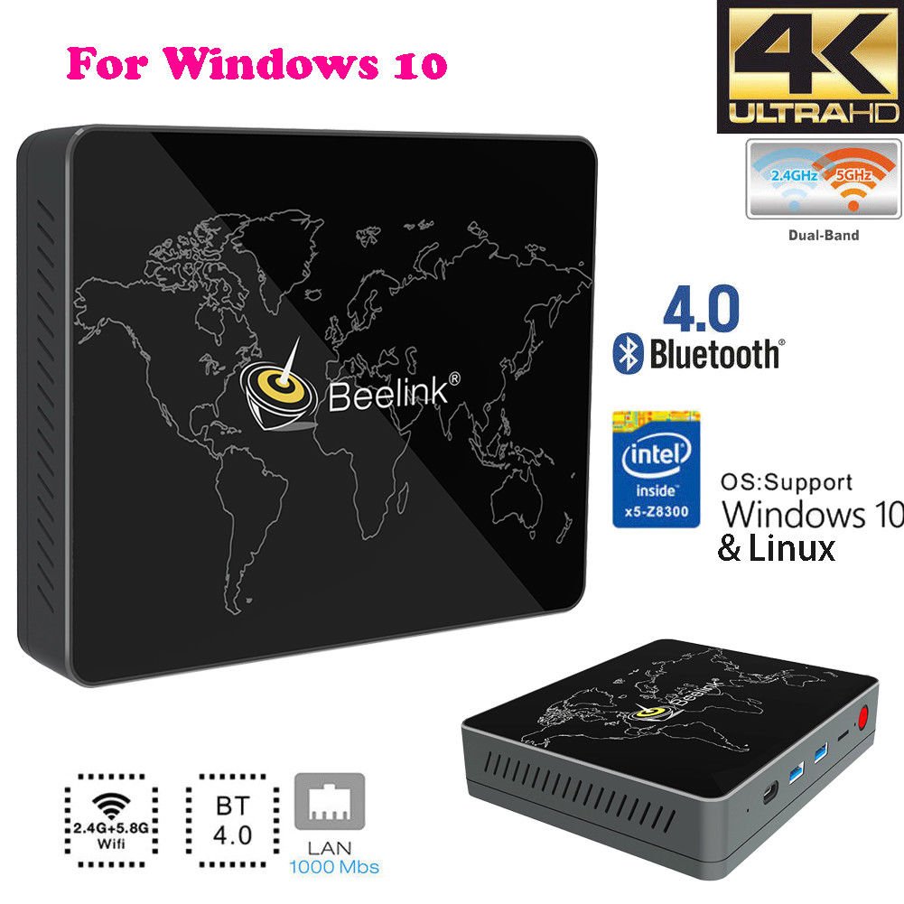 Mini PC Computer TV Win10 Intel Quad Core 4K UHD Dual Band WiFi BT4.0 4GB+64GB