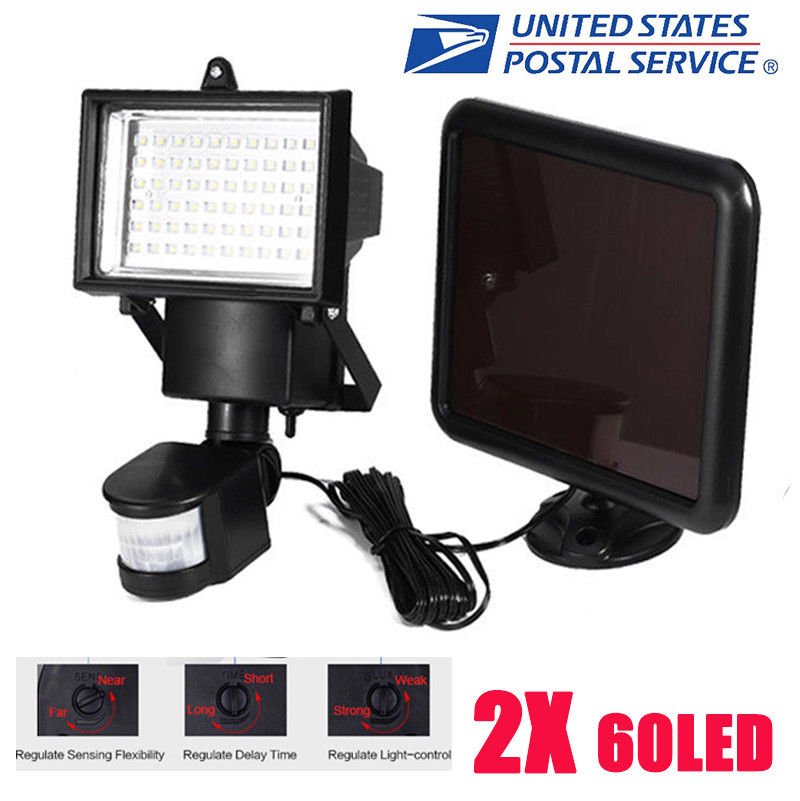 2PCS 60 LED Solar Powered Motion Sensor Security Flood Light Outdoor Light LOT