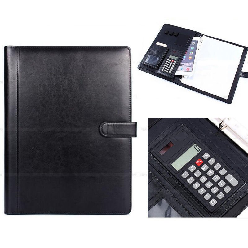 A4 Conference Folder PU Leather Portfolio Organiser with Calculator Black