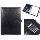 A4 Conference Folder PU Leather Portfolio Organiser with Calculator Black
