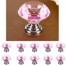 10x 30mm Pink Crystal Glass Door Knob Drawer Cabinet Furniture Kitchen Handle US