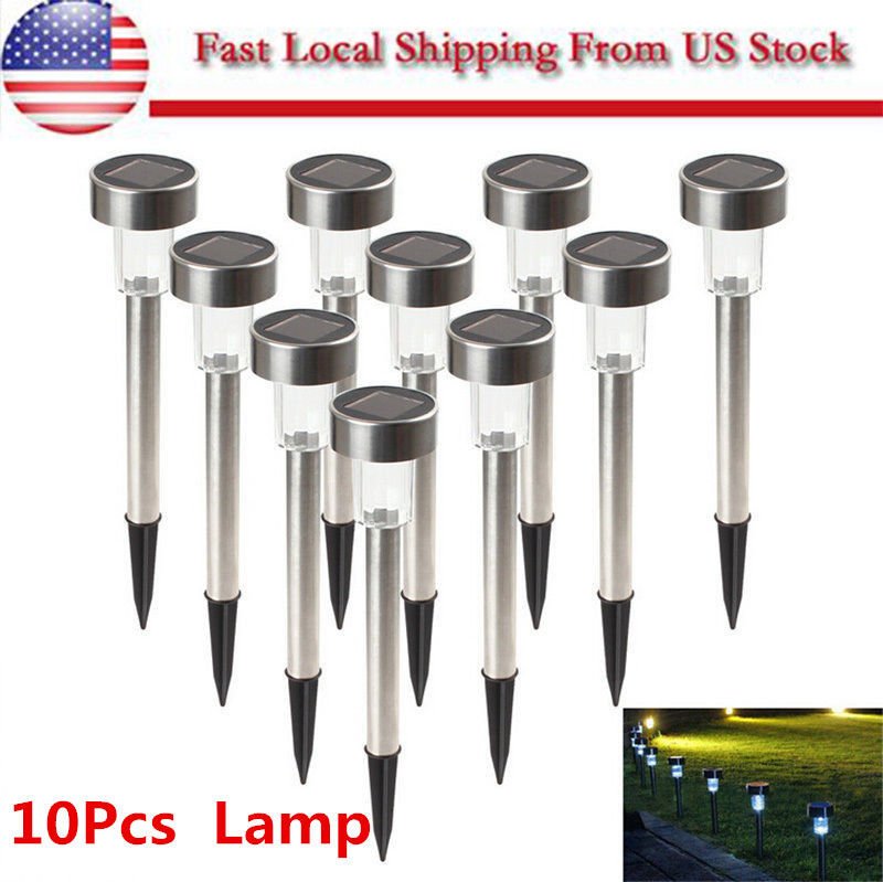 10 Pack Outdoor Stainless Steel Led Solar Power Lights Lawn Landscape Path Light
