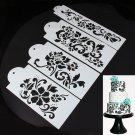 4Pcs Flower Emboss Fondant Cake Stencil Mould Border Side Lace Icing Sugarcraft
