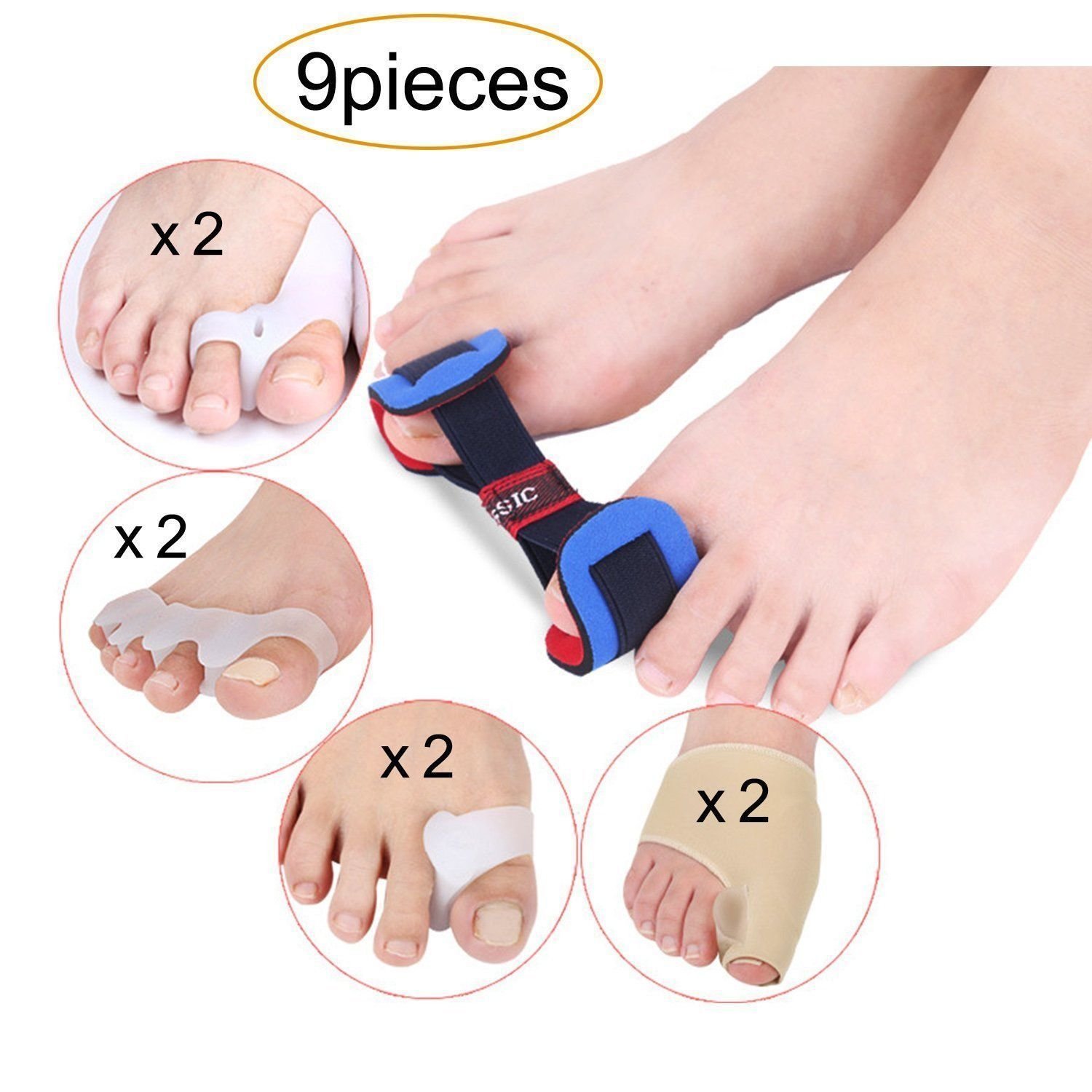 9Pcs Kit Gel Bunion Pad Protector Sleeve Toe Spreader Corrector Pain Relief Care