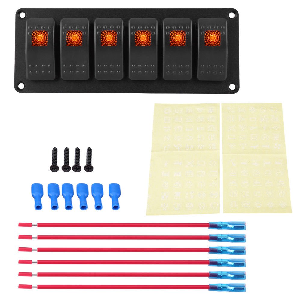 12-24V 6 Gang Rocker Switch Control Panel for Auto Car RV Boat Yacht Marine EL
