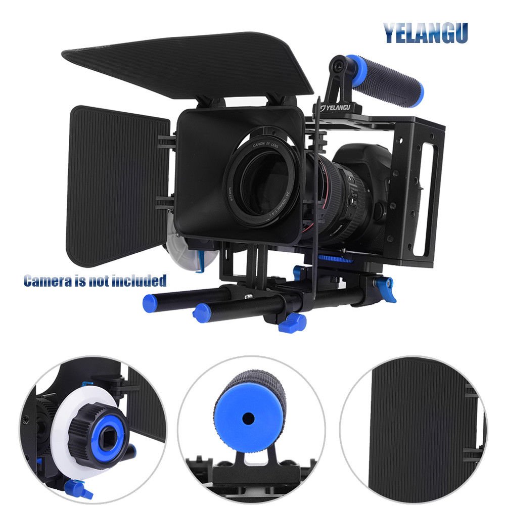 DSLR Camera Cage Video Stabilizer 15mm Rod Rig Follow Focus Matte Box For SONY