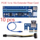 10x USB 3.0 PCI-E Express 1x To 16x Extender Riser Board Card Adapter SATA Cord