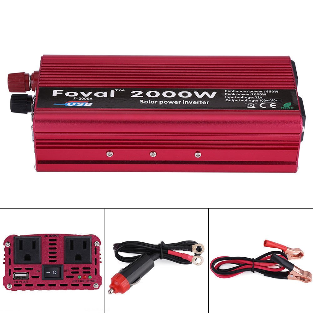 Auto Car 2000W DC12V to AC110V Power Inverter Converter USB Charger Adapter Plug