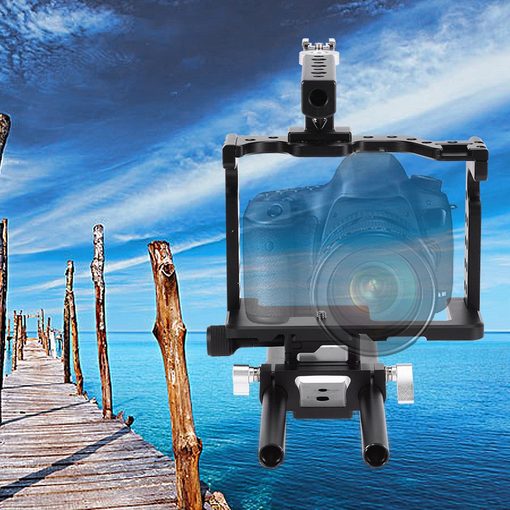 Camera Cage Kit 15mm Rods Handle Stabilizers for DSLR Camcorder