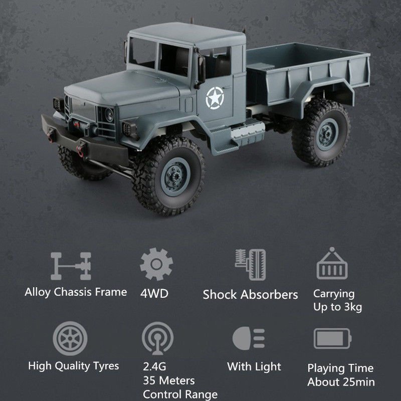 WPLB-14 1:16 RC Rock Crawler 4WD Military Truck Remote Control Car Toy