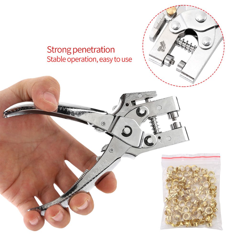Grommet Rivets Eyelet Setting Plier + 100pcs Eyelet fr Bag Shoes Leather Belt co
