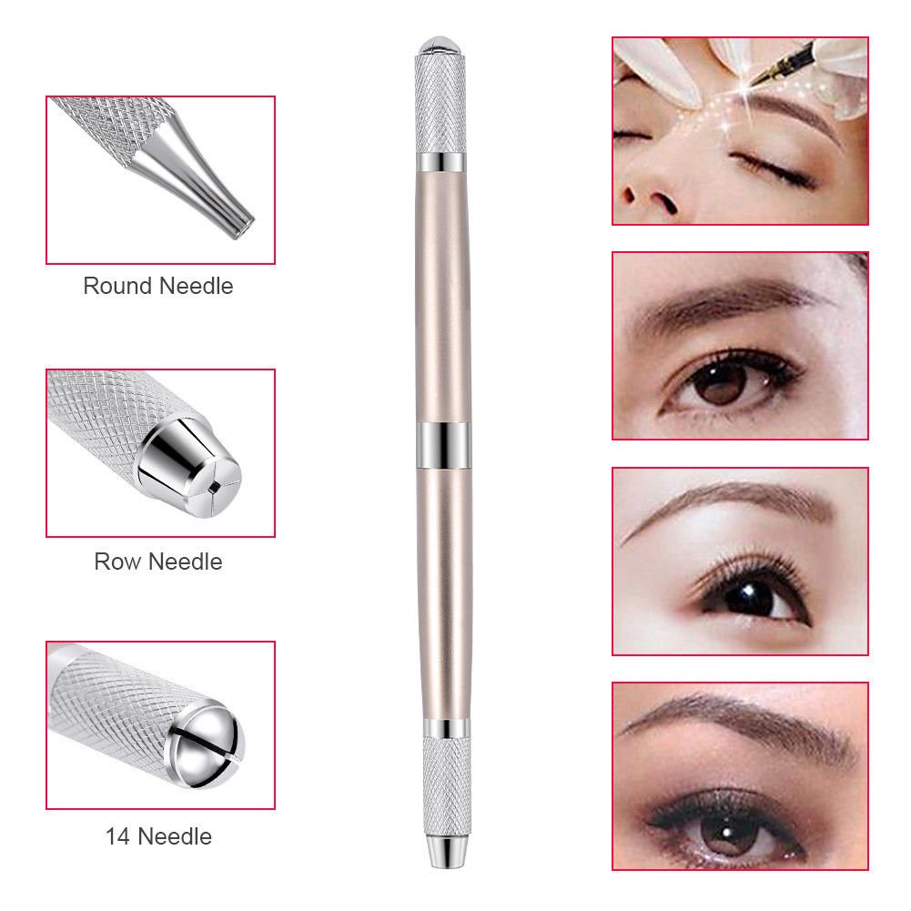 Double Stainless Steel Manual Tattoo Pen Permanent Microblading Eyebrow Tools LY