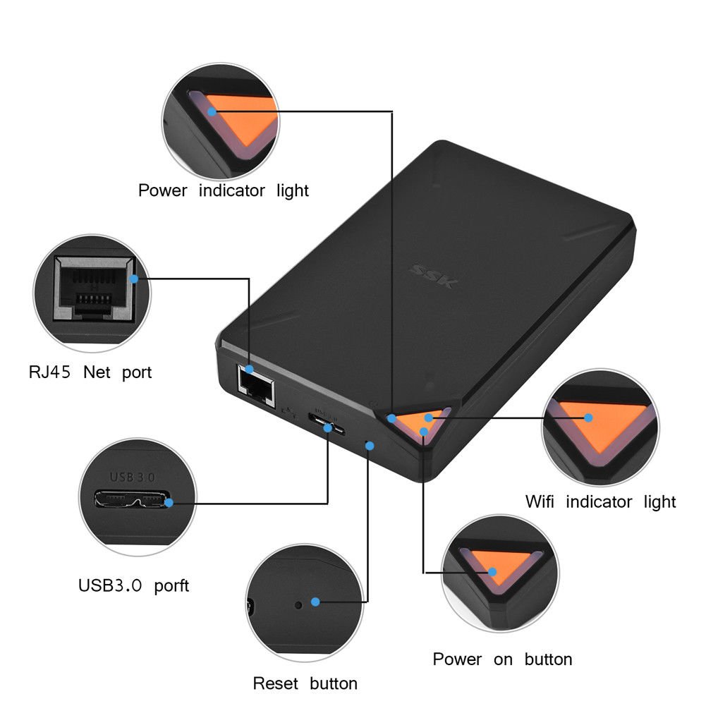 Portable 1TB Cloud Memory Storage Wireless External Hard Drive w/ WiFi USB 3.0