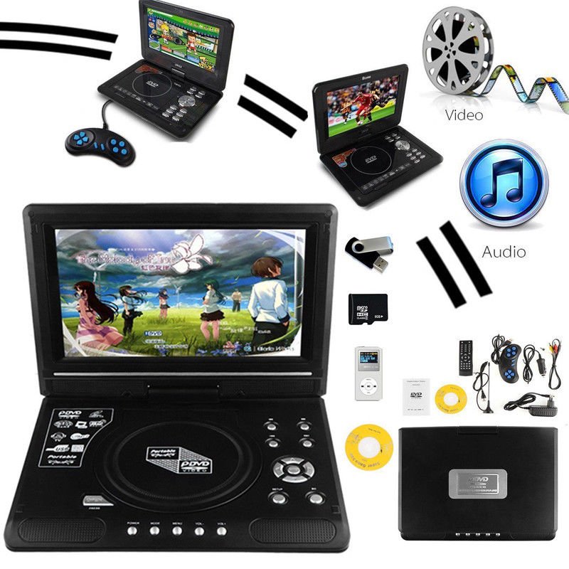 9.8 Inch Portable CD DVD Player 270&Acirc;&deg; Swivel Screen AV TV FM USB with Car Adapter
