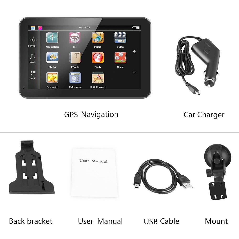 7" Touch Screen Portable Car FM Radio GPS Locating Navigation with Free Map