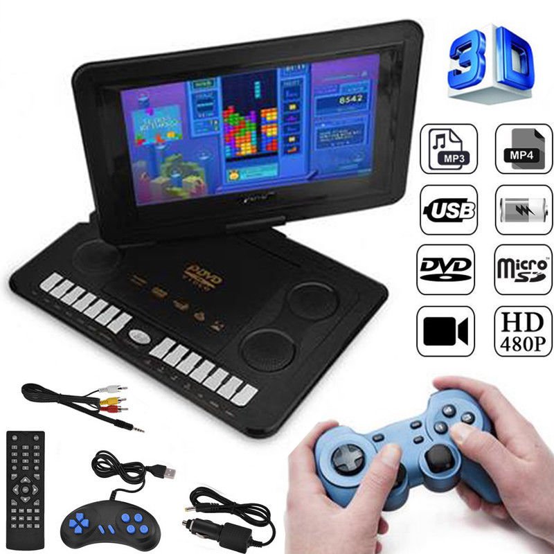 13.9" HD TV Portable Game DVD Player TFT 16:9 LCD Swivel Screen FM Car Charger