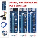 10pcs PCI-E Express USB3.0 1x to16x Extender Riser Card Adapter SATA Power Cable