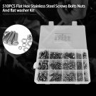 510pcs M4 M5 M6 Hex Screws Bolts Nuts Flat& Spring Washers Assortment Kit EM