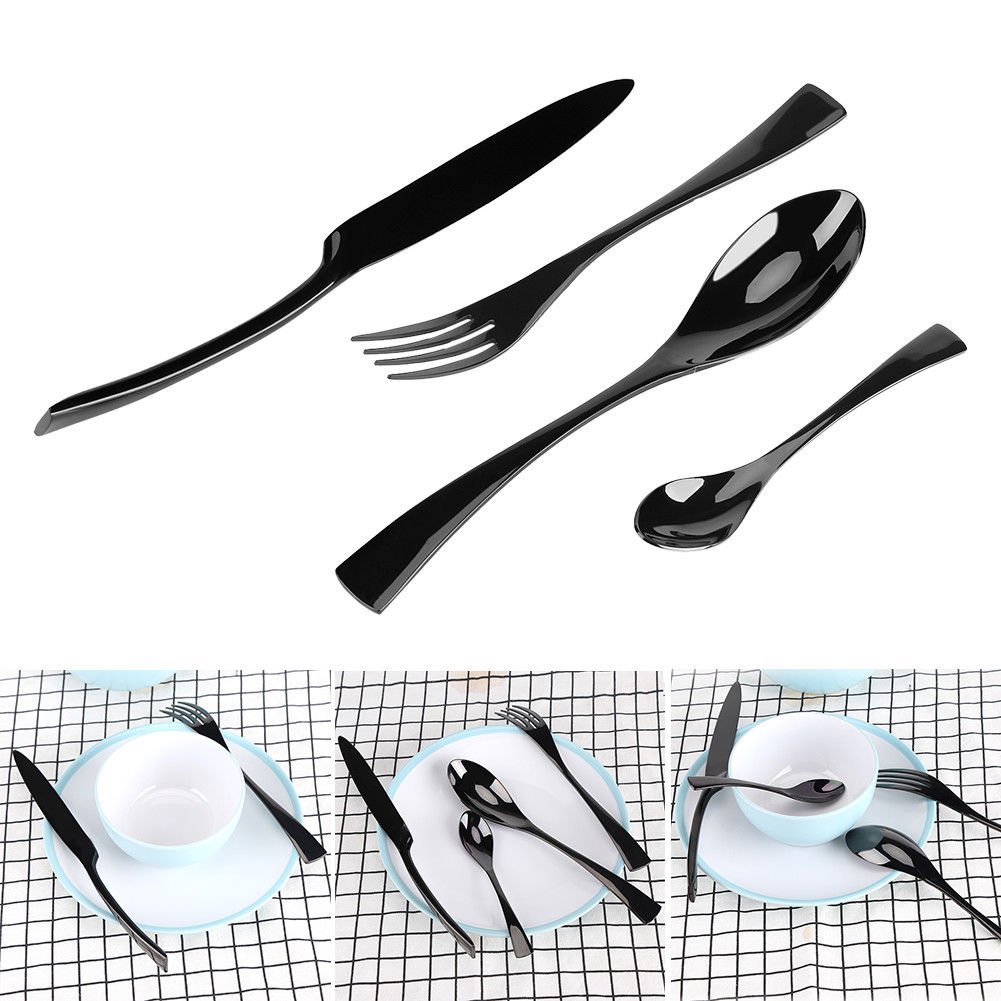 4X Stainless Steel Knives Fork Spoon Teaspoon Dinnerware Tableware Cutlery Black