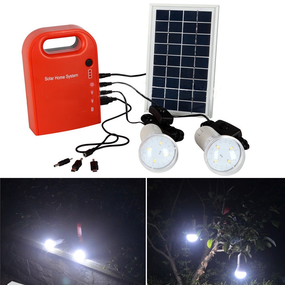 Plastic Solar Power Generator System Set Home Outdoor Use Emergency +2Bulbs
