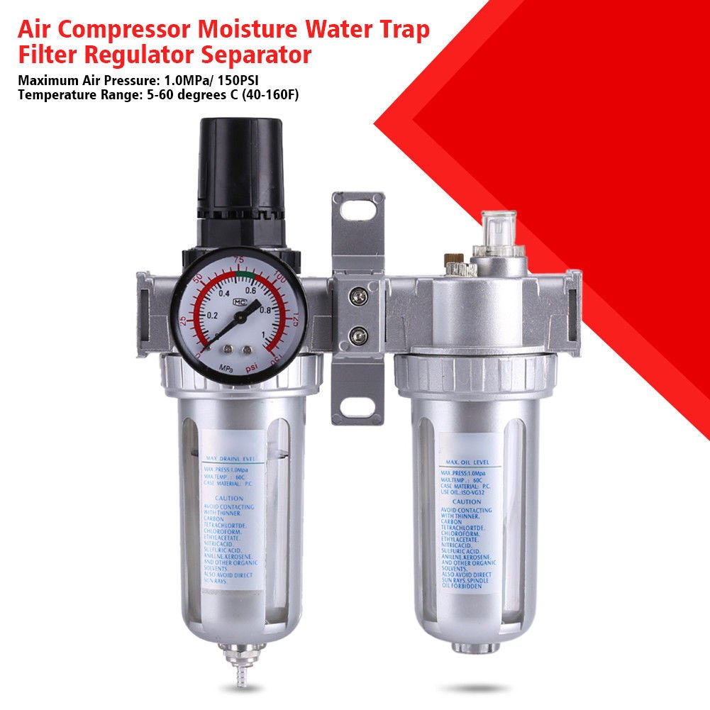 150PSI 3/8'' Air Compressor Filter Moisture Water Trap Cleaner Separator Tool