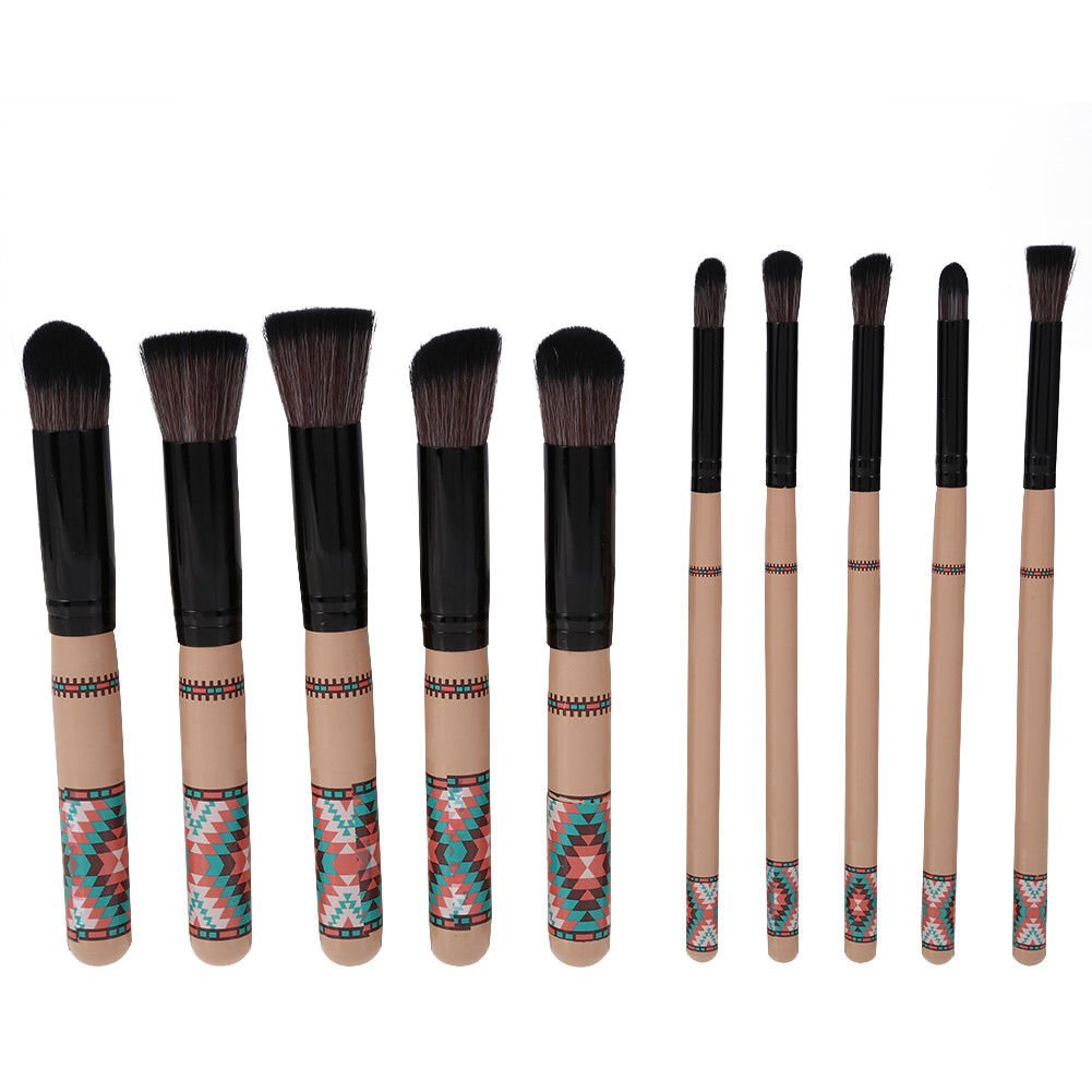 10pcs Brushes Set Pro Kabuki Makeup Tool Brush Powder Eyeshadow Foundation Blush