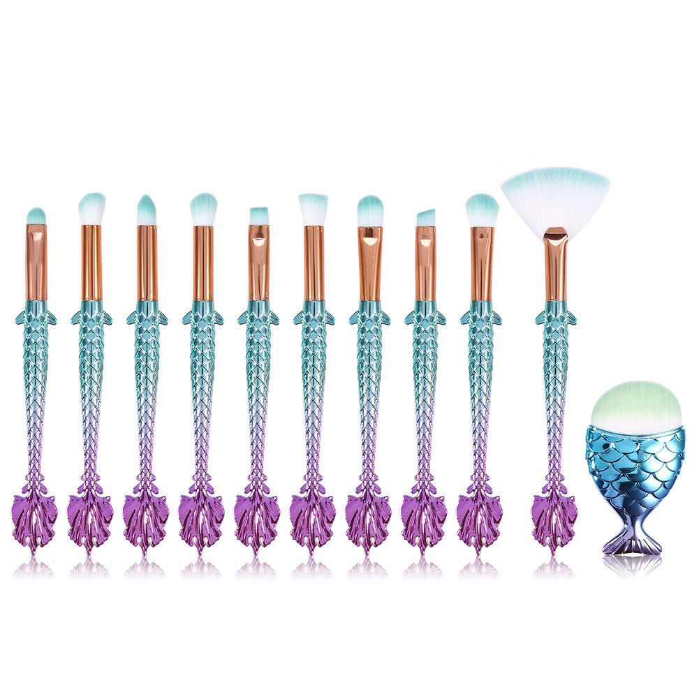 11Pcs Lucky Fish Decor Makeup Powder Eye Shadow Blending Brush Set Cosmetic Tool