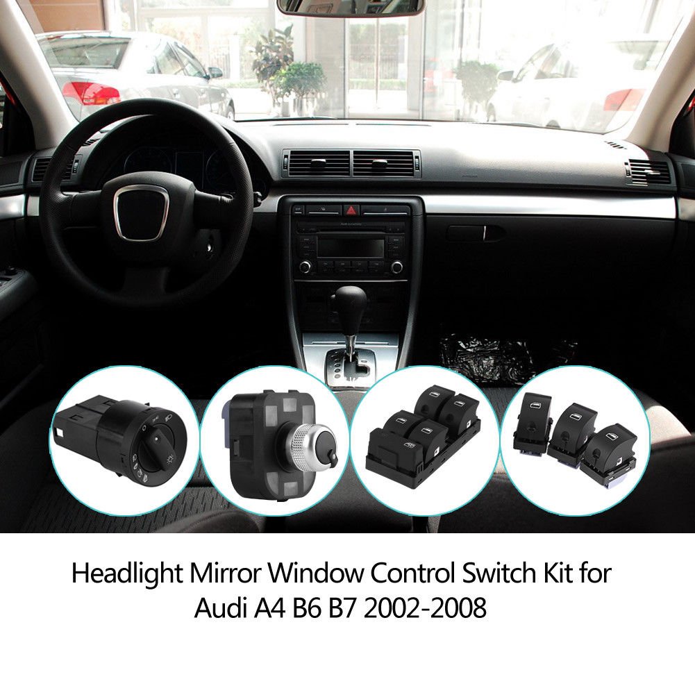 Headlight Mirror Window Control Switch Set of 6 Kit For Audi A4 B6 B7 2002-2008