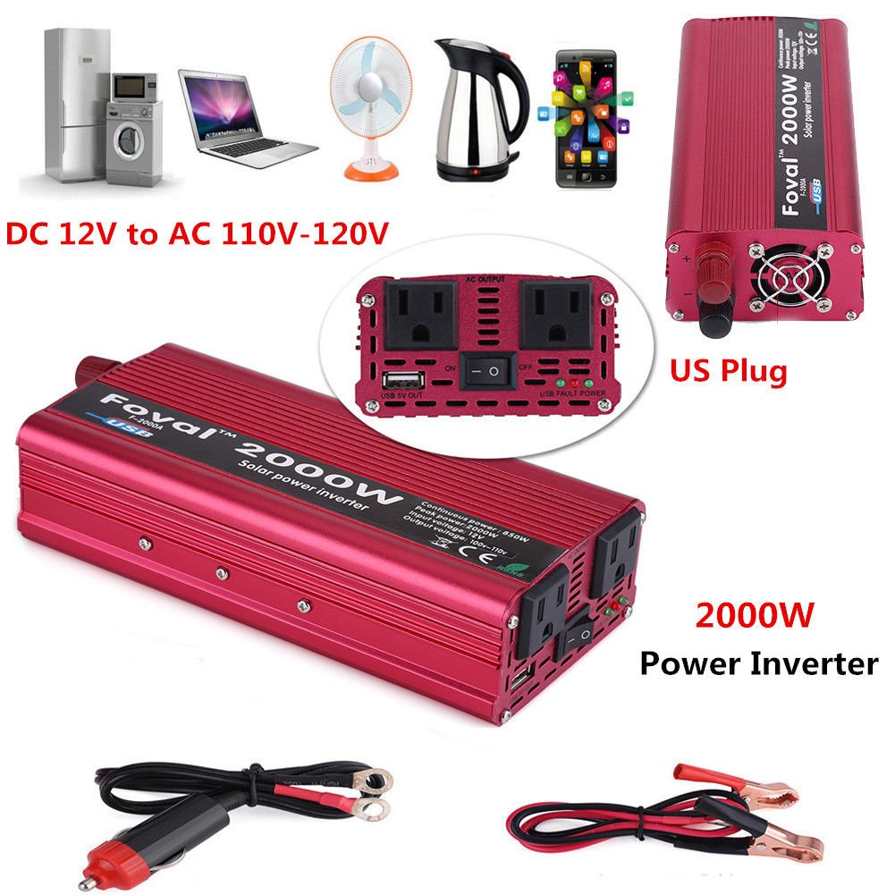 2000W 1500W Car LED Power Inverter Converter DC 12V to AC 110V 230V Socket Clamp