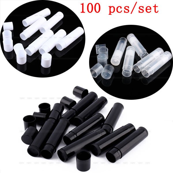 100PCS 5ml Clear Black White Empty lipstick Lip Balm Container Tube +Caps