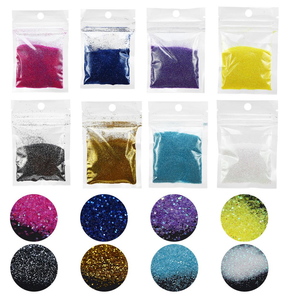Nail Art Glitter Powder Dust For UV GEL Acrylic Powder Decoration Tips 8 Colors