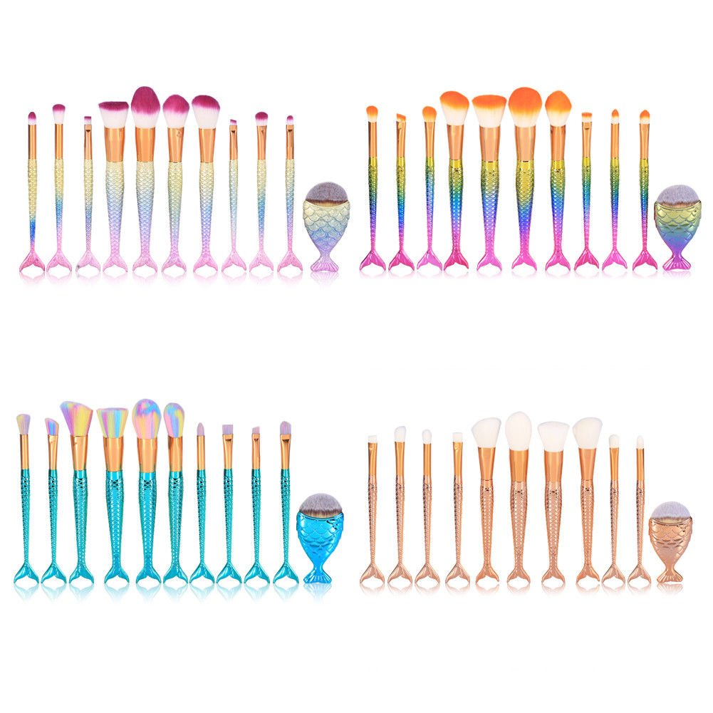 11pcs Professional Cosmetic Soft Eyebrow Shadow Makeup Brush Set Foundation Tool