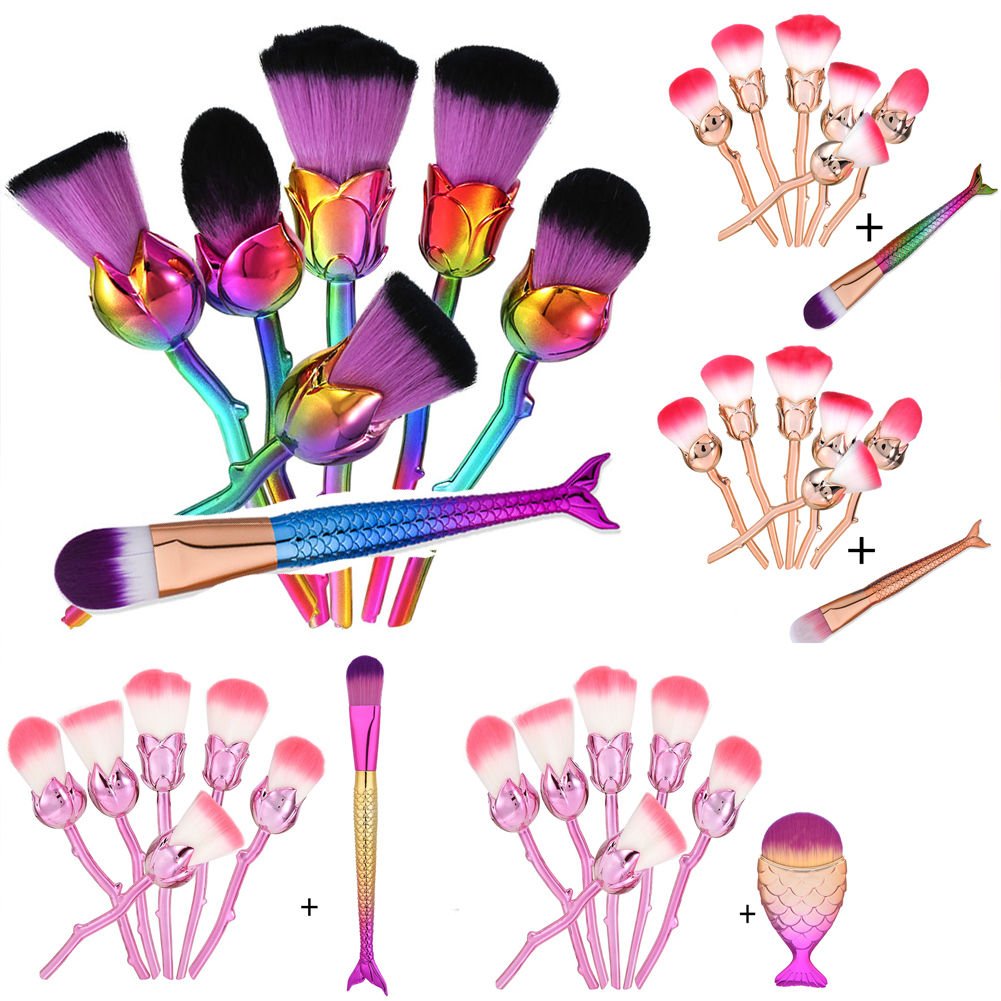 7 Pcs Contour Brush Rose Flower Shaped Makeup Brushes Kit