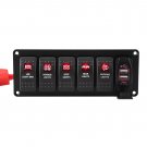 6 Gang Waterproof Red LED Rocker Switch Panel Dual USB Car Marine Caravan 12-24V