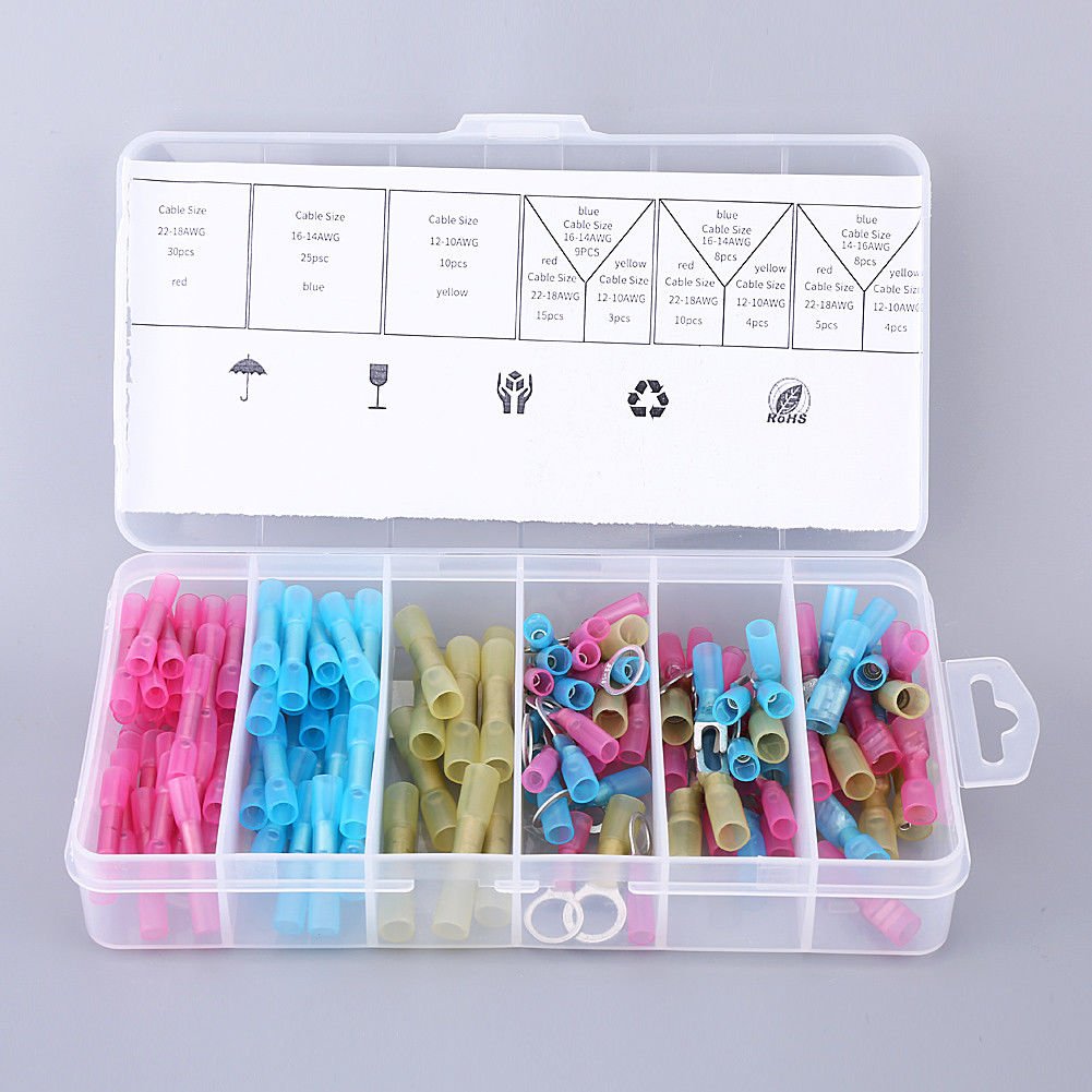 136pcs Insulated Assortment Heat Shrink Wire Connector Crimp Terminal With Box