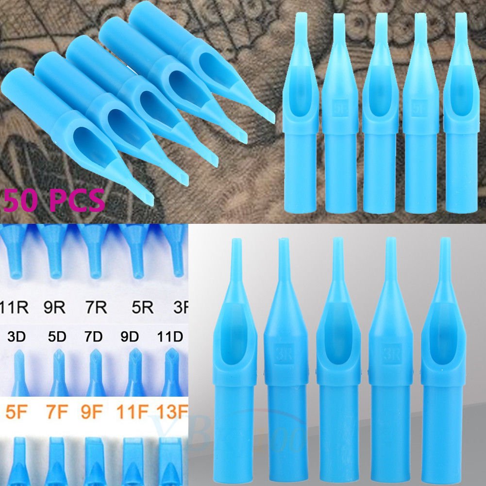 50PCS Disposable Tattoo Nozzle Tip Round Flat Diamond Liner Shader U Pick Size