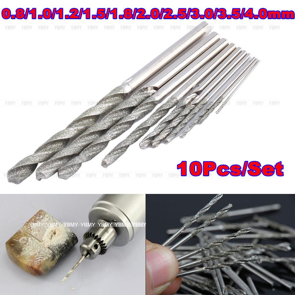 10Pc Diamond Tipped Drill Bit Set Twist Drill Bits f/ Glass Tile Stone 0.8-4.0mm