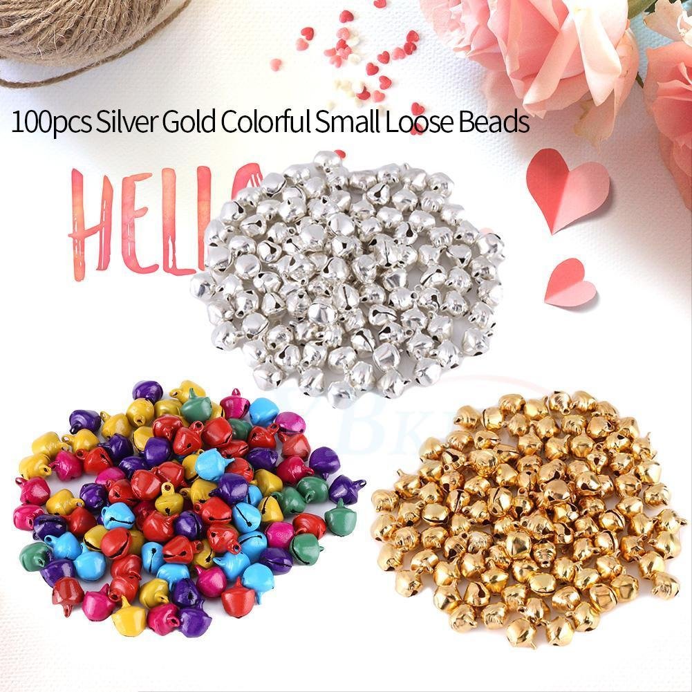100 pcs Small Vintage Mixed Color Jingle Bell Pendant Charm Jewelry Findings coi