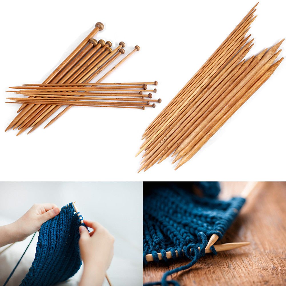 15/18Sizes Bamboo Knitting Needles Carbonized Pointed Tools Set from 2mm to 10mm