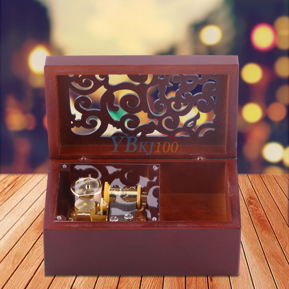 Wood Miniature Hollow 18 Note Wind Up Music Box Movement Jewelry Organizer Gift