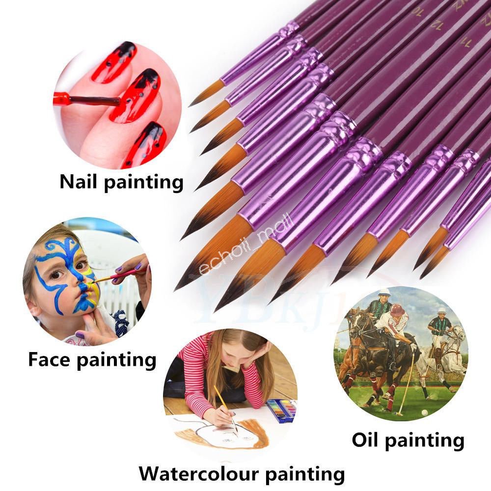 12/24Pcs Flat Tip Artist Paint Brush Nylon Hair Watercolor Oil Painting Pen coi