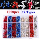 1000Pcs 24 Types Insulated Crimp Terminals Kit Electrical Cable Connectors + Box