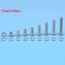 150pcs M5 Stainless Steel Button Head Hex Socket Bolts Screw Nuts Set 6-30mm EM