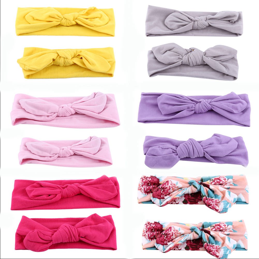 Soft Mom Baby Rabbit Ears Tie Bow Headband Hair Hoop Stretch Elastic Headbands