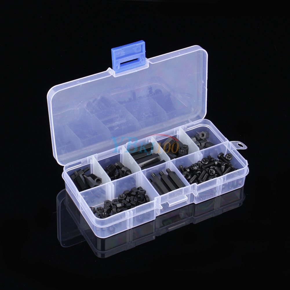 160PCS M3 Assortment Stand-off Nylon Screws Bolt Nuts Set With Plastic Box